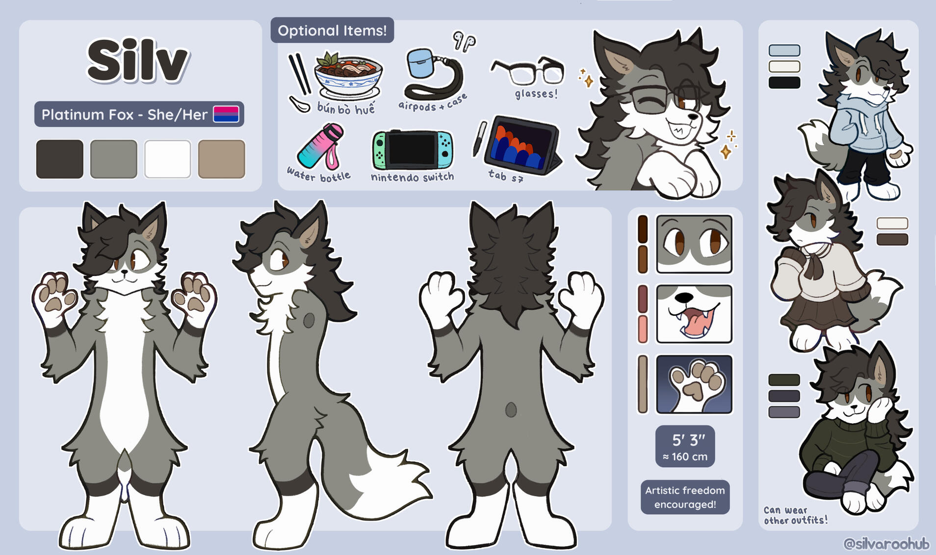Silv - Reference Price: $115 Base Price ($90) + Chibi Outfits ($10) + Extra. Accessories ($15) = $115